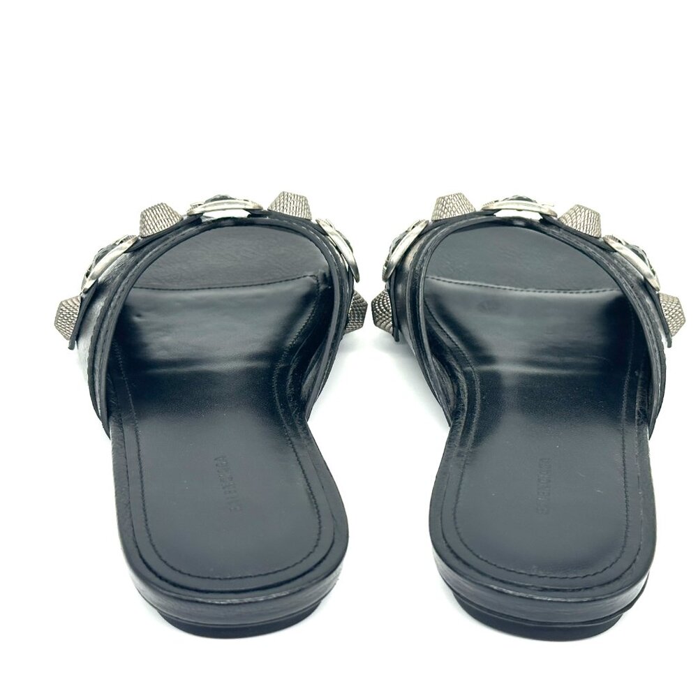 BALENCIAGA Cagole Studded Buckled Arena Leather Flat Slides Mules Sandals - Picture 11 of 16